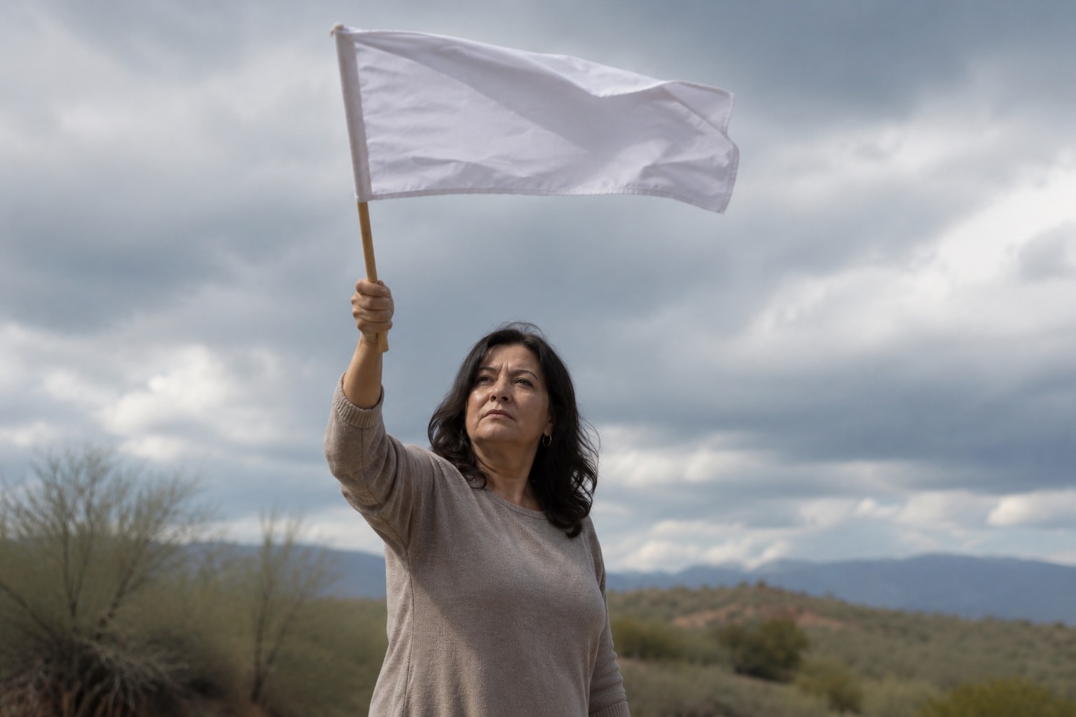 Woman Waving White Flag